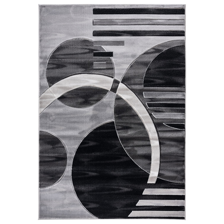 Wrought Studio Adonia Abstract Gray/Black Area Rug Wayfair